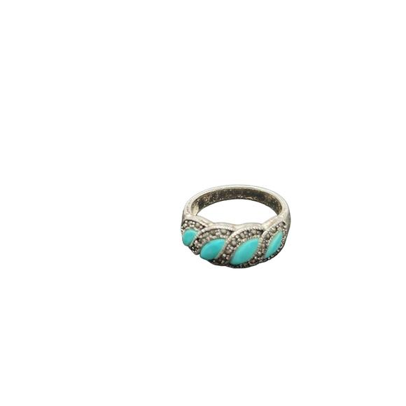 925 Sterling Silver Women's Turquoise Stone with Pave Accents Size 71/2 - Picture 8 of 8